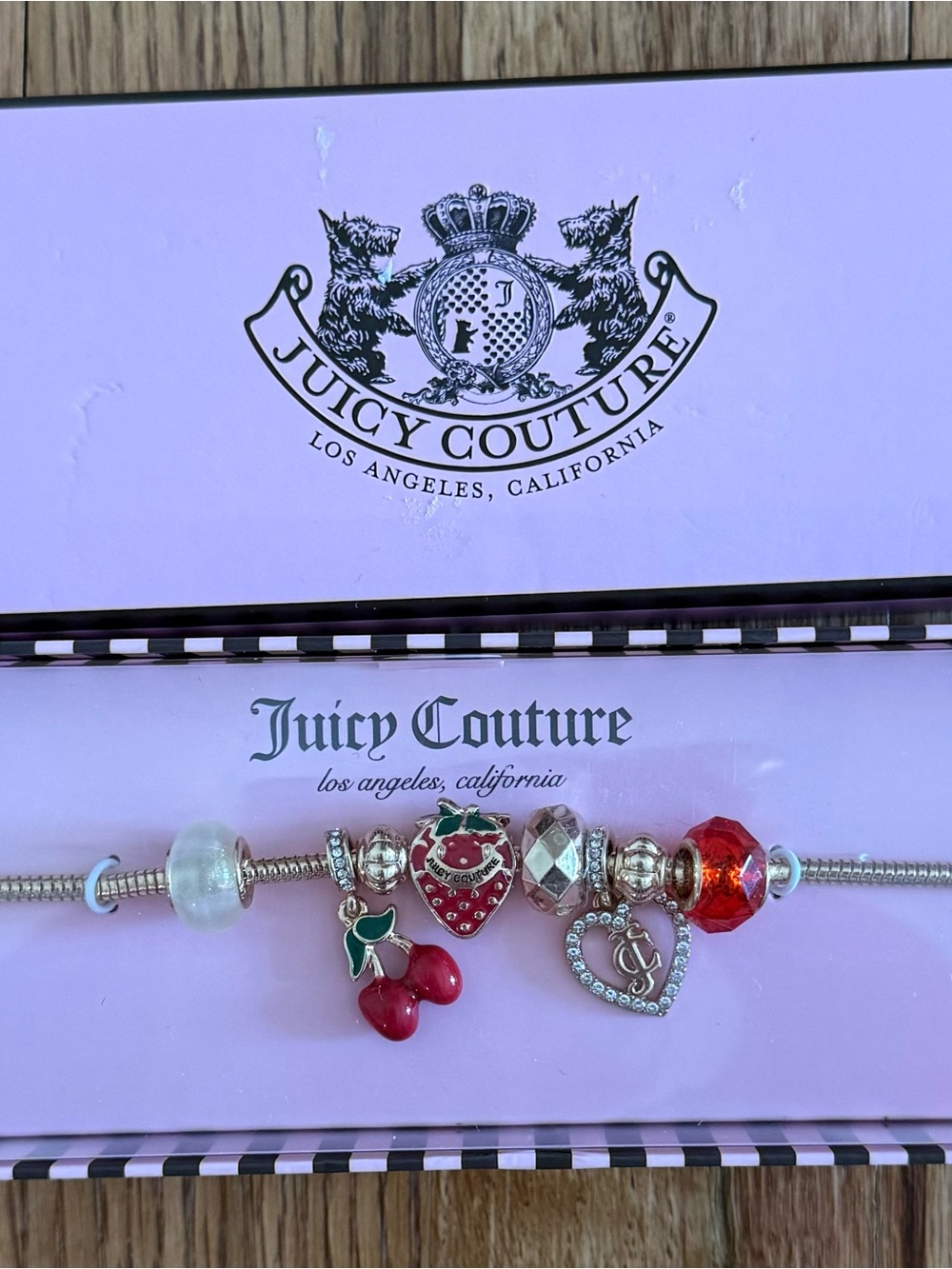 Juicy Couture Red and Silver Charm Bracelet with Fruit Charms